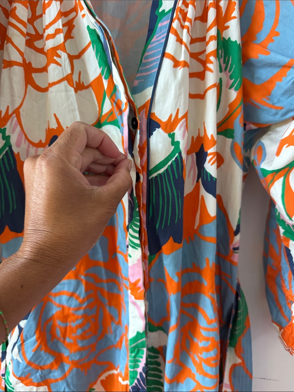 Figue Oversized Floral Shirt Dress in Orange & Blue - Picture 4 of 5
